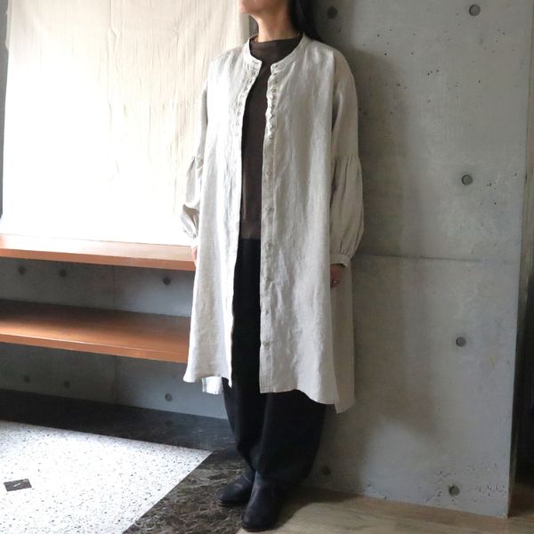 リネンチュニック ボリューム袖 大人ナチュラルコーデ